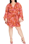 City Chic Lexi Long Sleeve Faux Wrap Dress In Freehand Blooms