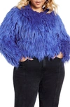 City Chic Blakely Faux Fur Crop Jacket In Blue