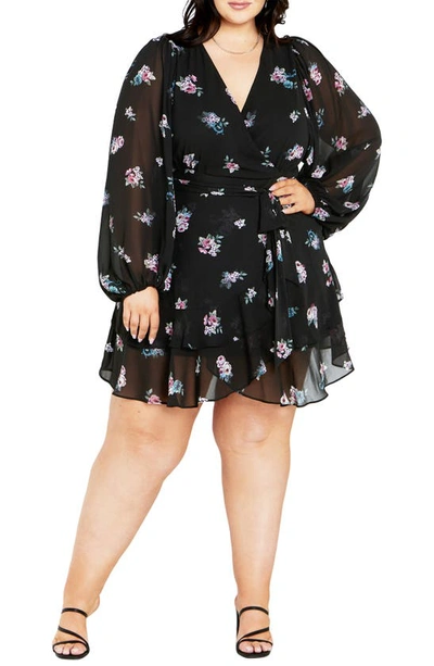 City Chic Jemina Floral Long Sleeve Dress In Vintage Rosebud