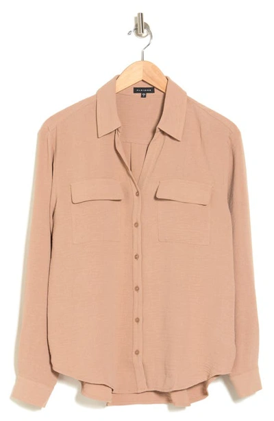 Pleione Crinkle Button-up Shirt In Sand