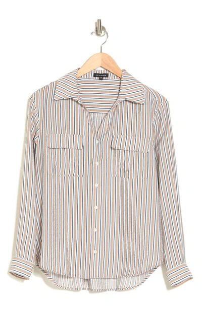 Pleione Crinkle Button-up Shirt In Khaki Seafoam Stripe