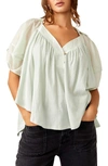 Free People Sunray Mixed Media Cotton Jersey Babydoll Top In Mineral Sea