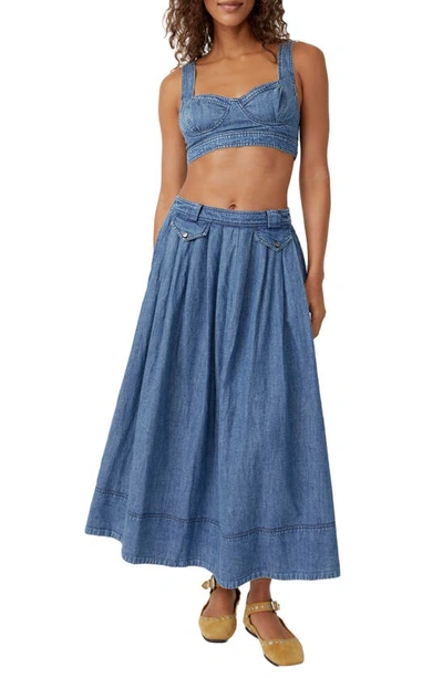 Free People Maddox Denim Bra Top & Maxi Skirt Set In Blue Shadow