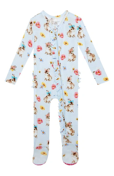 Posh Peanut Babies' Tinsley Jane Bunny Print Ruffled Fttied Footie Pajamas In Open Blue