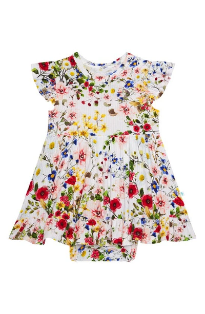 Posh Peanut Babies' Barbara Floral Flutter Sleeve Skirted Bodysuit In Open White