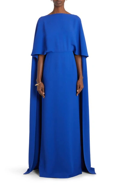 Valentino Silk Cape Gown In Blue