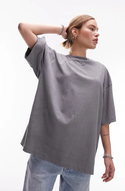Topshop Oversize Drop Shoulder T-shirt In Grey