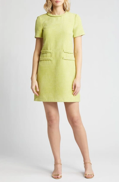 Eliza J Braid Detail Tweed Dress In Lime
