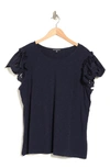 Adrianna Papell Eyelet Flutter Sleeve Top In Blue Moon