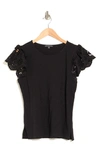 Adrianna Papell Eyelet Flutter Sleeve Crepe Top In Black