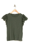 Adrianna Papell Eyelet Flutter Sleeve Crepe Top In Dusty Olive