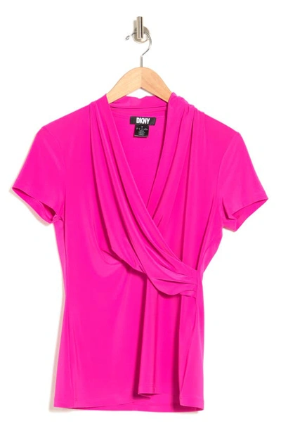 Dkny Cowl Neck Side Ruched Top In Radiant Pink