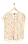 Pleione Crinkle Tie Shoulder Top In Ivory Taupe Black Grid Geo