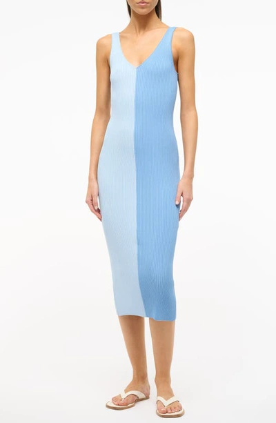 Staud Dana Two-tone Midi Sweater Dress In Blue