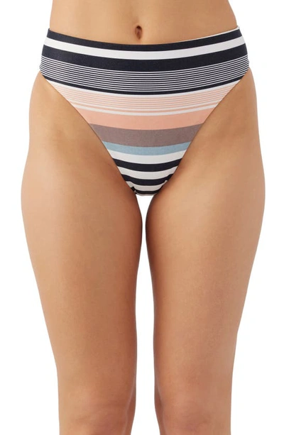 O'neill Merhaba Stripe High Cut Bikini Bottoms In Black Multi Colored