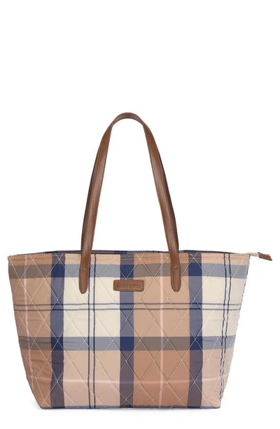 Barbour Wetherman Quilted Tartan Tote In Primrose Hessian