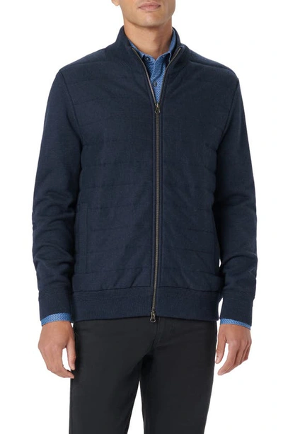 Bugatchi Front Quilt Zip Cardigan In Navy