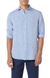 Bugatchi Axel Linen Button-up Shirt In Classic Blue