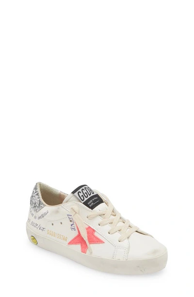 Golden Goose Kids' Super-star Low Top Sneaker In White/ Aragosta Fluo/ Silver