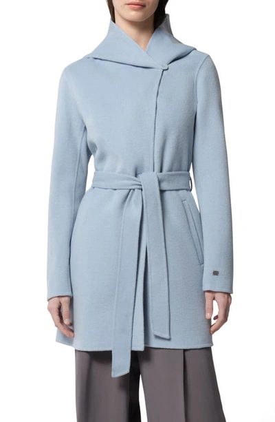 Soia & Kyo Arlette Tie Waist Hooded Wool Blend Jacket In Breeze