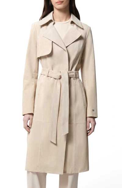 Soia & Kyo Alexis Genuine Suede Trench Coat In Mist