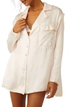 Free People Like Honey Long-sleeve Satin Pajama Shirt In Pastel Parchment