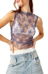 Free People Nice Try Sheer Lace Tank In Blue Granite