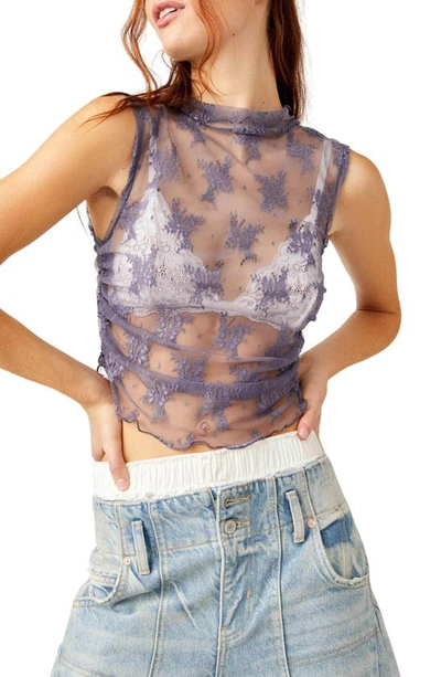 Free People Nice Try Sheer Lace Tank In Blue Granite