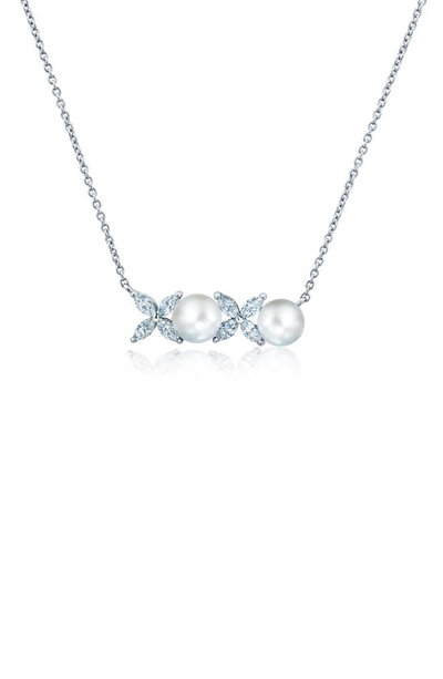 Crislu Cultured Pearl & Cubic Zirconia Pendant Necklace In Pearl/ Ivory