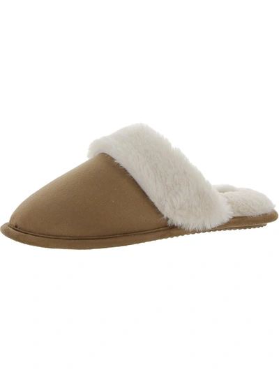 Izod Womens Faux Fur Slip On Slide Slippers In Multi