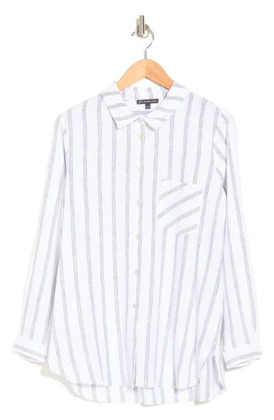 Adrianna Papell Boyfriend Linen Blend Button-up Shirt In White