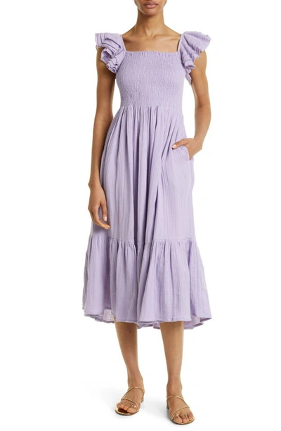 Mille Olympia Smocked Midi Dress In Taffy Double Gauze