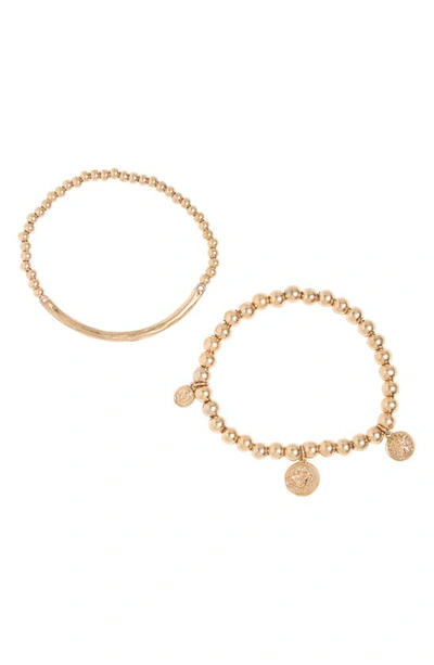Melrose And Market Coin Charm Beaded Stretch Bracelet Set In Gold