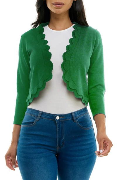Nina Leonard Scalloped Bolero Shrug Sweater In Green