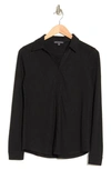 Adrianna Papell Boyfriend Linen Blend Button-up Shirt In Black