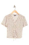 Adrianna Papell Ruched Tie Front Top In Bamboo Black Classic Hearts