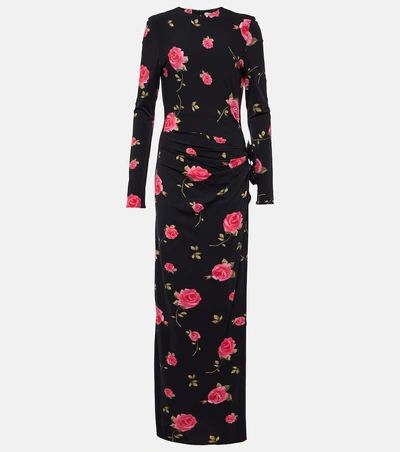 Magda Butrym Floral-appliqué Gathered Maxi Dress In Schwarz