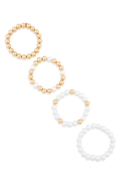 Nordstrom Rack Imitation Pearl Pack Of 4 Stretch Bracelets In White- Gold