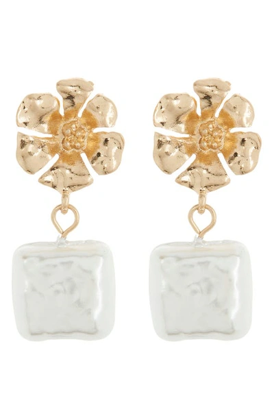Melrose And Market Imitation Square Pearl Flower Earrings In Gold