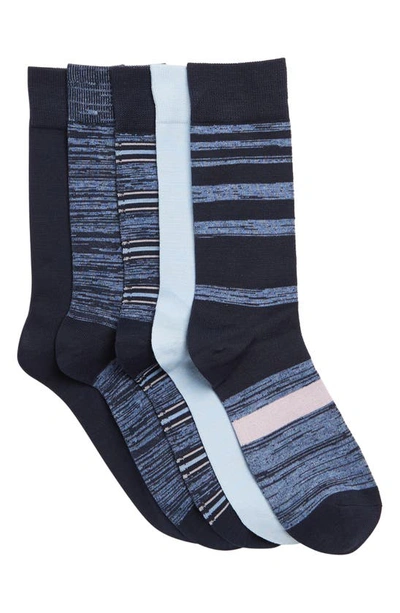 Nordstrom Rack Ultrasoft Patterned 5-pack Crew Socks In Navy -blue Multi