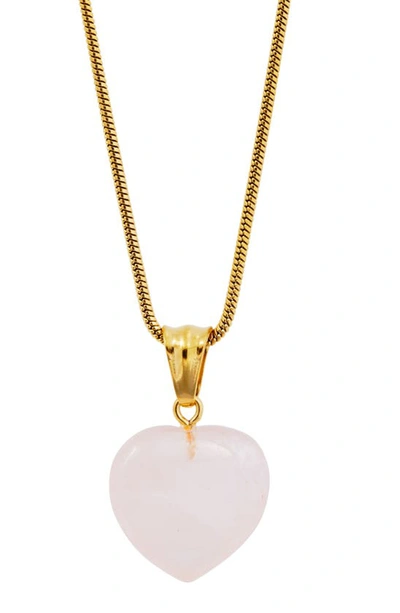Savvy Cie Jewels Pink Quartz Heart Pendant Necklace In White