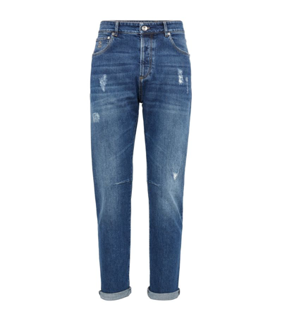 Brunello Cucinelli Distressed Straight Jeans In Blue