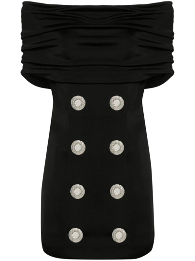 Balmain Off-the-shoulder Embellished Ruched Jersey And Cady Mini Dress In Black  