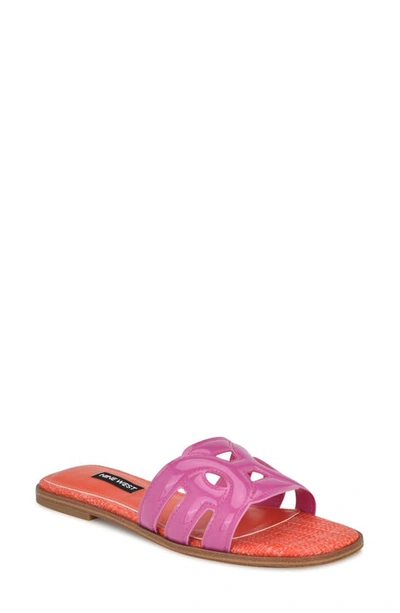 Nine West Geena Slide Sandal In Dark Neon Pink Patent