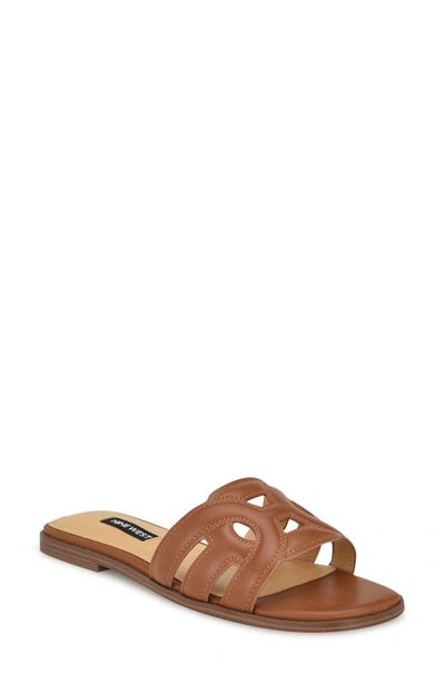 Nine West Geena Slide Sandal In Cognac - Faux Leather