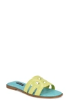 Nine West Geena Slide Sandal In Neon Lemon Lime Patent