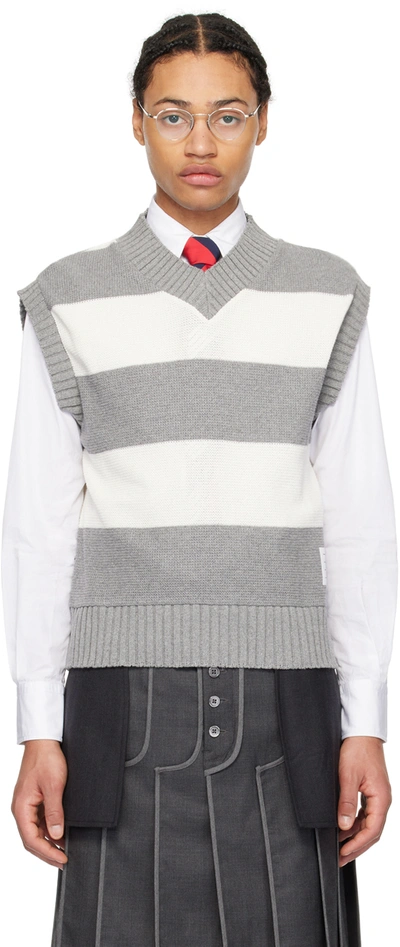 Thom Browne Grey Striped Open-knit Waistcoat