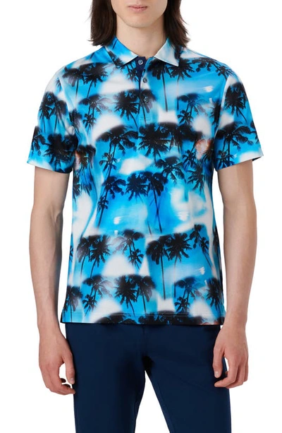 Bugatchi Hendrix Digital Palm Tree Print Cotton Polo In Ocean