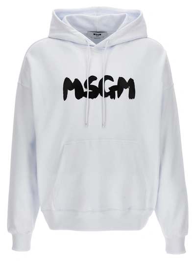 Msgm Logo Print Hoodie Sweatshirt In White