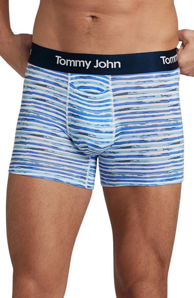 Tommy John Second Skin Boxer Briefs In Baja Blue Painterly Stripe